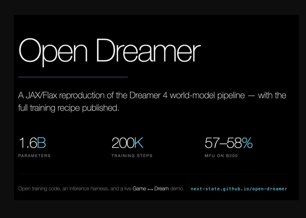 meet-open-dreamer:-a-jax/flax-reproduction-of-the-dreamer-4-world-model-pipeline,-with-the-full-training-recipe-published